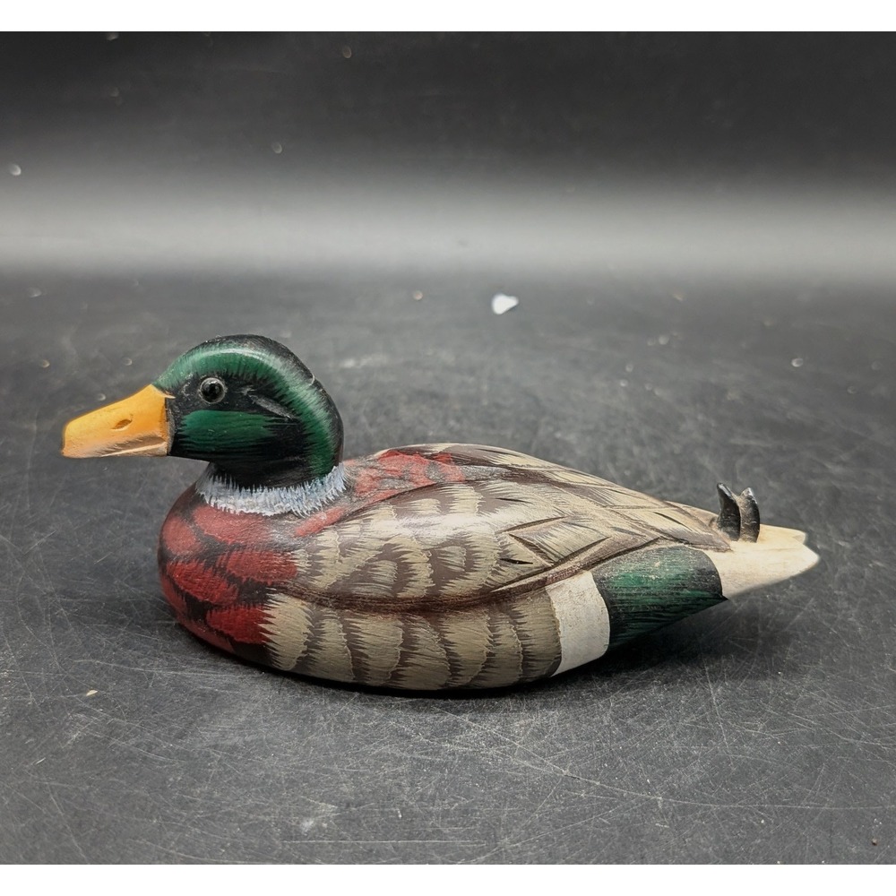 Vintage Hand Painted Wooden Mallard Duck Decoy Miniature Figurine Rustic Decor
